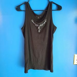 Ann Taylor Embellished Black Sleeveless Tank Top Shirt size Small EUC